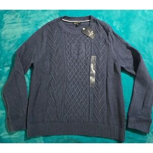 NWT Nautica Jeans Co. Men's Blue Anchor Cable Knit Crewneck Sweater Sz XL